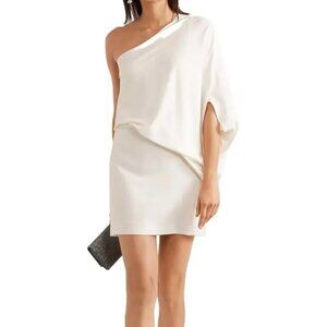 Halston  One-Shoulder Layered Crepe Mini Dress - White